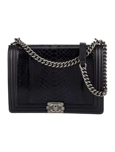 Pre-owned Chanel Xl Python Boy Bag In Blue