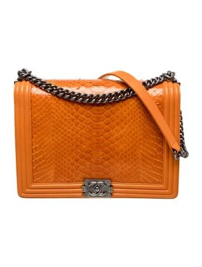 Pre-owned Chanel Xl Python Boy Bag In Orange