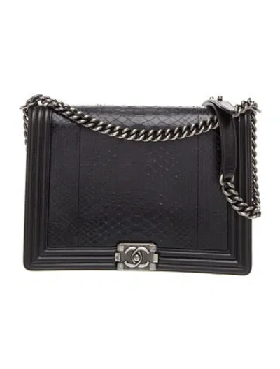 Pre-owned Chanel Xl Python Soft Boy Bag In Black