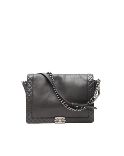 Pre-owned Chanel Xl Reverso Boy Flap Bag In Black
