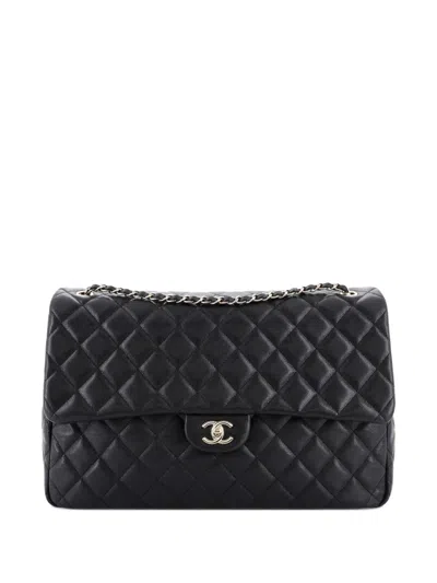 Pre-owned Chanel Xxl Travel Flap Bag Quilted Caviar Small Shoulder Bag In Black