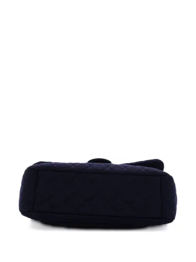Pre-owned Chanel Xxl Travel Flap Bag Quilted Jersey Small Shoulder Bag In Blue