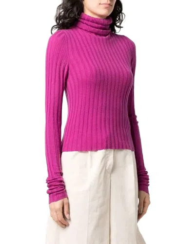 Chanel Y2k Cyclamen Pink Cashmere Ribbed Turtleneck Sweater