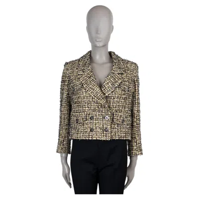 Pre-owned Chanel Yellow & Black Cotton 22p Ribbon Tweed Jacket 36 Xs