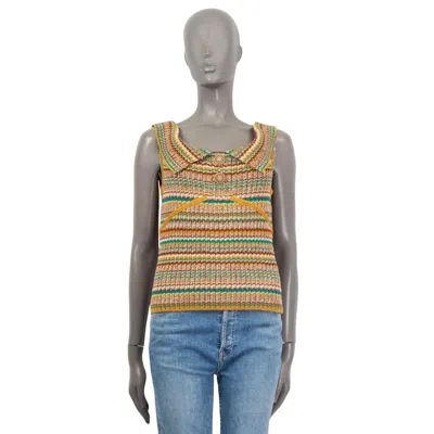 Pre-owned Chanel Yellow & Multi 2017 Cuba Off Shoulder Knit Shirt M