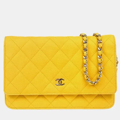 Pre-owned Chanel Yellow Calfskin Classic Woc Shoulder Wallet Bag