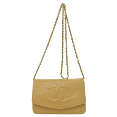 Pre-owned Chanel Yellow Caviar Leather Chain/shoulder Wallet ()