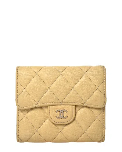 Pre-owned Chanel Yellow Caviar Leather Quilted Compact Flap Wallet (authentic Pre-loved)