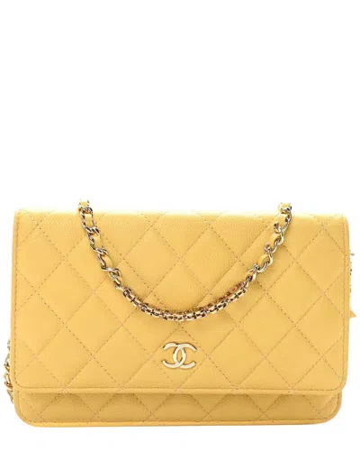 Pre-owned Chanel Yellow Caviar Leather Quilted Tiny Cc Wallet On Chain (authentic Pre-  Loved)