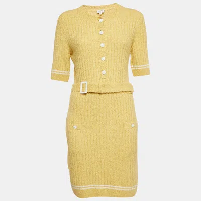 Pre-owned Chanel Yellow Cotton Knit Belted Midi Dress M