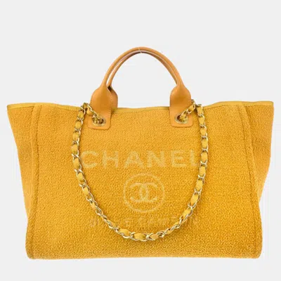 Pre-owned Chanel Yellow Fabric Medium Deauville Tote Bag
