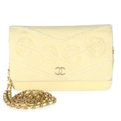 Pre-owned Chanel Yellow Frayed Denim Coco Wallet On Chain