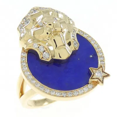 Pre-owned Chanel Yellow Gold (18k) Band Ring () In Blue