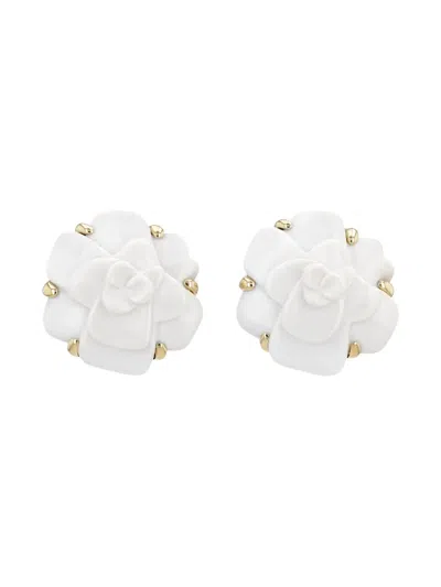 Pre-owned Chanel Yellow Gold Camelia Clip-on Earrings In White