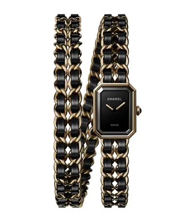 Pre-owned Chanel Yellow Gold-plated Première Iconic Chain Double Row Watch In Black