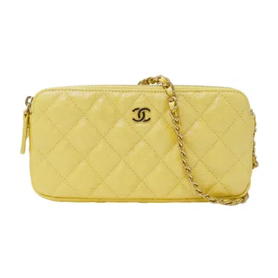 Pre-owned Chanel Yellow Grained Calfskin Chain/shoulder Wallet ()