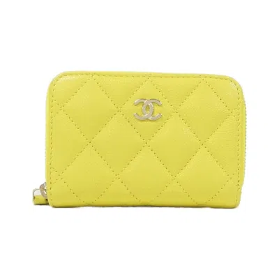 Pre-owned Chanel Yellow Grained Calfskin Coin Purse/coin Case ()