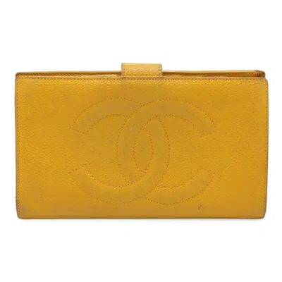 Pre-owned Chanel Yellow Grained Calfskin Long Wallet (bi-fold) ()