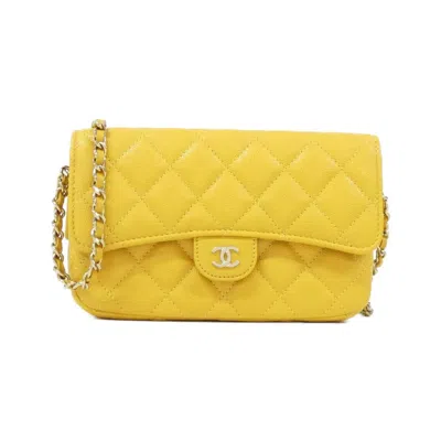 Pre-owned Chanel Yellow Grained Calfskin Phone Wallet ()