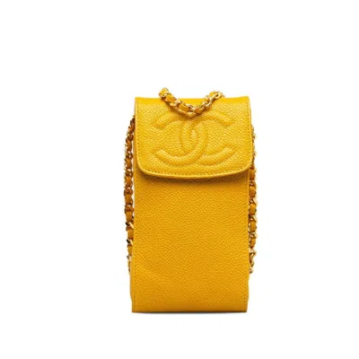 Pre-owned Chanel Yellow Grained Calfskin Pochette Shoulder Bag ()