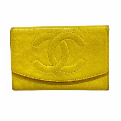 Pre-owned Chanel Yellow Grained Calfskin Wallet (bi-fold) ()