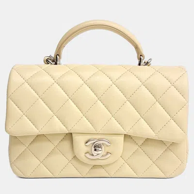 Pre-owned Chanel Yellow Lambskin Top Handle New Mini Crossbody Bag