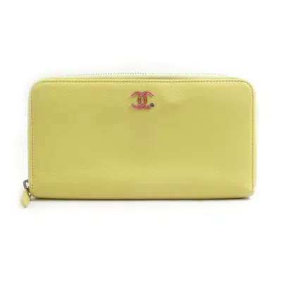 Pre-owned Chanel Yellow Leather Long Wallet (bi-fold) ()