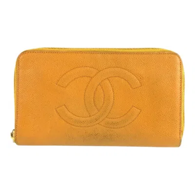 Pre-owned Chanel Yellow Leather Long Wallet (bi-fold) ()