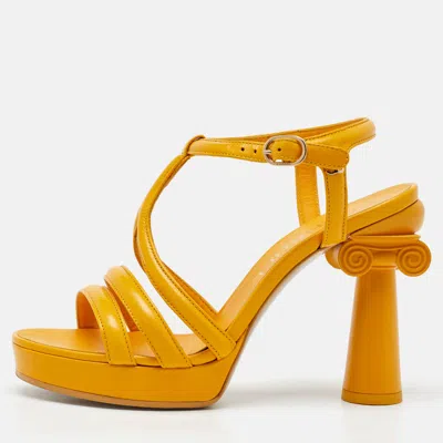 Pre-owned Chanel Yellow Leather Parthenon Grecian Column Platform Sandals Size 36