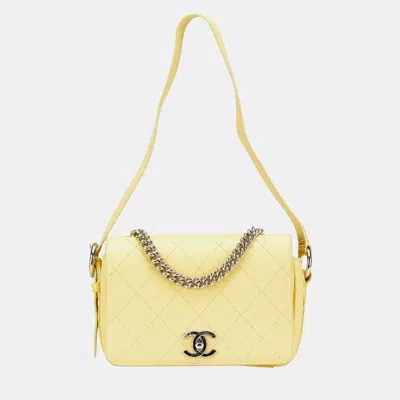 Pre-owned Chanel Yellow Matelasse Leather Coco Mark Chain Shoulder Bag