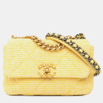 Pre-owned Chanel Yellow Medium Tweed 19 Flap Bag
