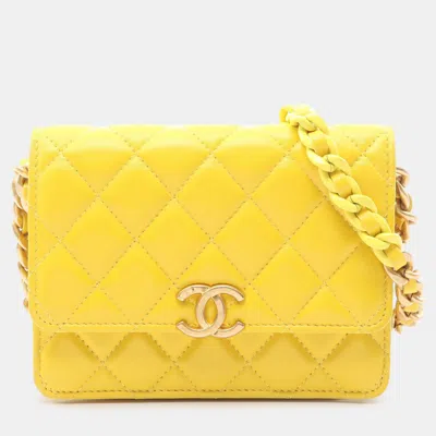 Pre-owned Chanel Yellow Mini Lambskin Candy Cc Wallet On Chain