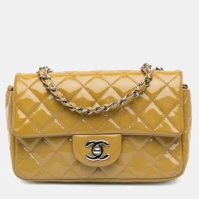 Pre-owned Chanel Yellow Mini Rectangular Classic Patent Single Flap Bag