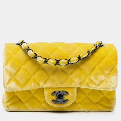 Pre-owned Chanel Yellow Mini Rectangular Classic Velvet Single Flap