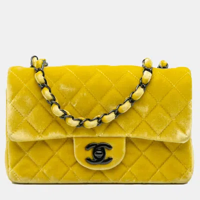 Pre-owned Chanel Yellow Mini Rectangular Classic Velvet Single Flap Bag