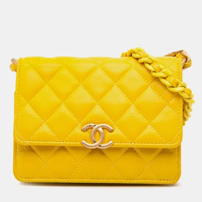 Pre-owned Chanel Yellow Quilted Lambskin Candy Chain Clutch With Chain