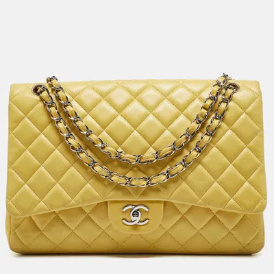 Pre-owned Chanel Yellow Quilted Leather Maxi Classic Single Flap Bag