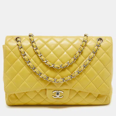 Pre-owned Chanel Yellow Quilted Leather Maxi Classic Single Flap Bag