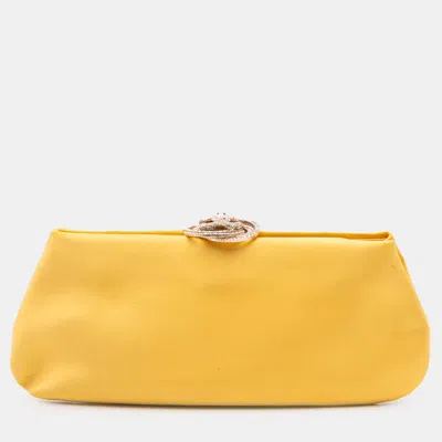 Pre-owned Chanel Yellow Satin Crystal Camellia Evening Frame Clutch