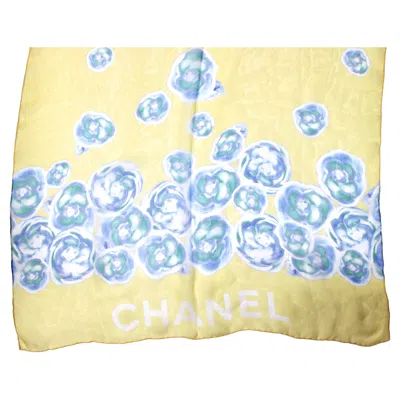 Pre-owned Chanel Yellow Sheer Silk Camellia Print Scarf