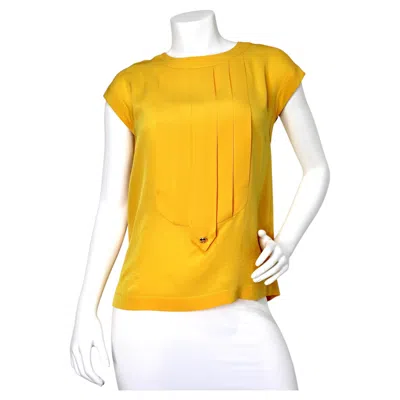 Pre-owned Chanel Yellow Silk Pleated Vintage Blouse