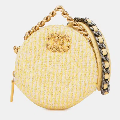 Pre-owned Chanel Yellow Tweed 19 Round Clutch With Chain