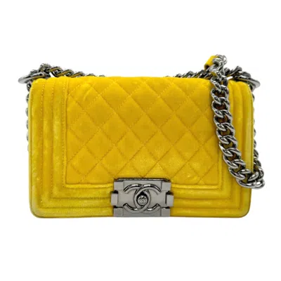 Pre-owned Chanel Yellow Velvet Shoulder Bag ()