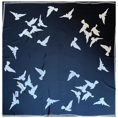 Pre-owned Chanel Yves Saint Laurent Ysl Black Bird Silk Scarf