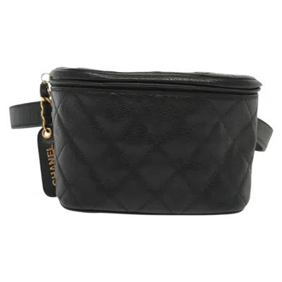 Pre-owned Chanel Zip Around Belt Bag Quilted Caviar Black Leather Bag ()