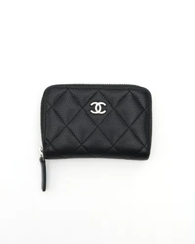 Pre-owned Chanel Zip Around Card Holder In Black