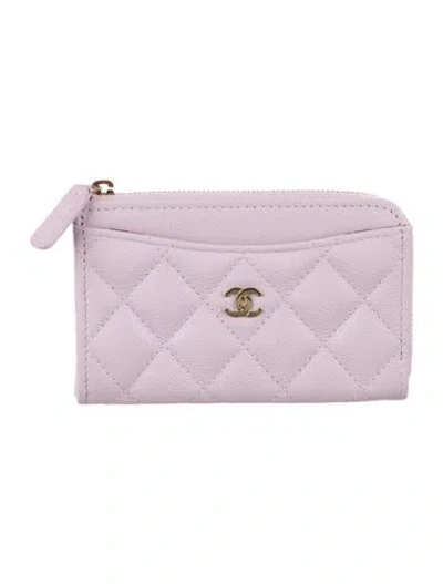 Pre-owned Chanel Zip Around Card Holder Interlocking Cc Logo Card Holder In Purple