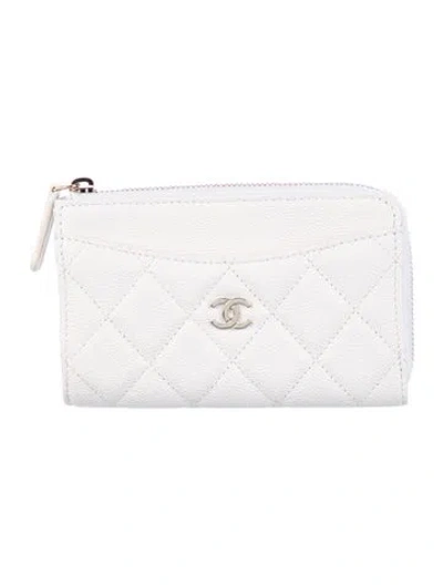 Pre-owned Chanel Zip Around Card Holder Interlocking Cc Logo Wallet In White