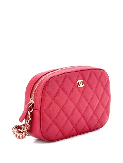 Pre-owned Chanel Zip Around Chain Camera Case Quilted Caviar Mini Clutch Bag In Pink