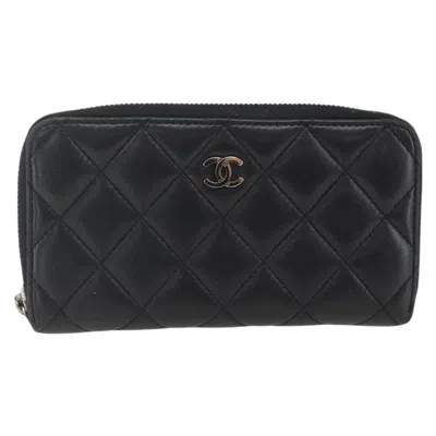 Pre-owned Chanel Zip Around Organizer Wallet Quilted Lambskin Black Leather Wallets Accessory ()
